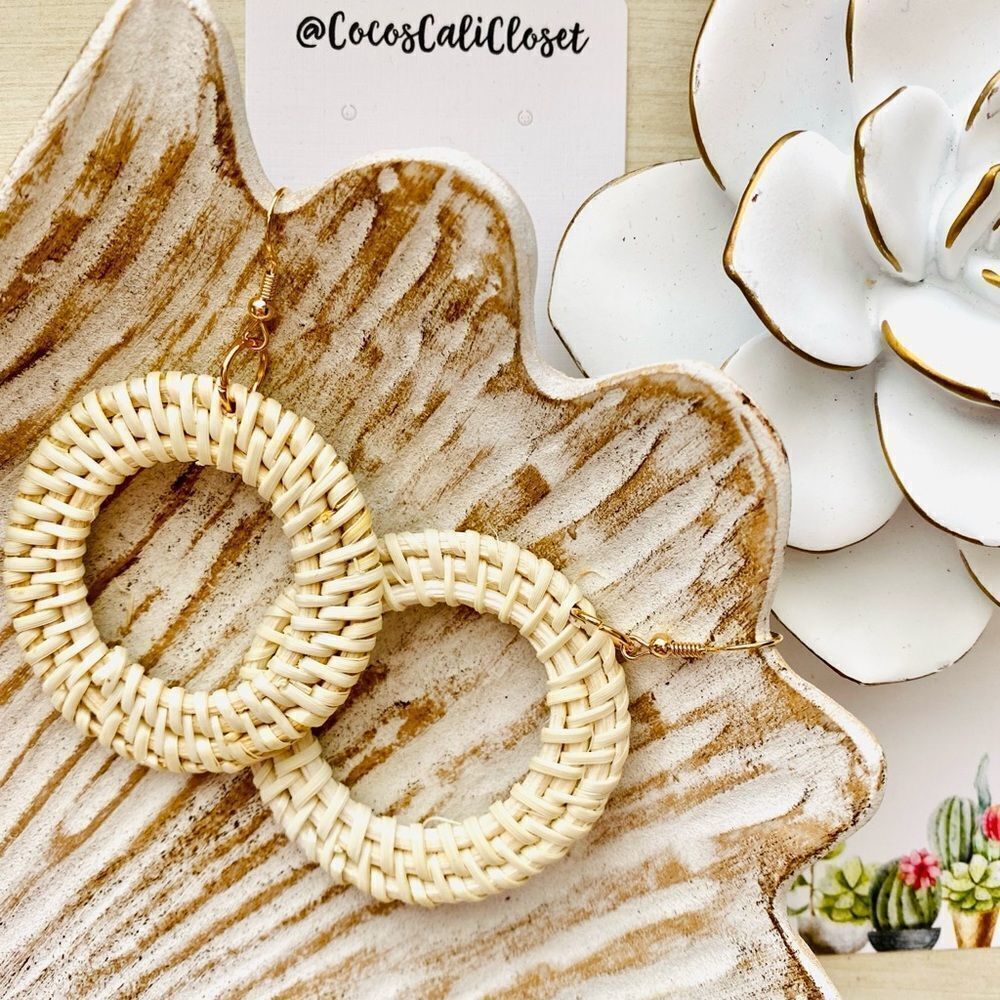 Rattan Hoop Drop Earrings NWT